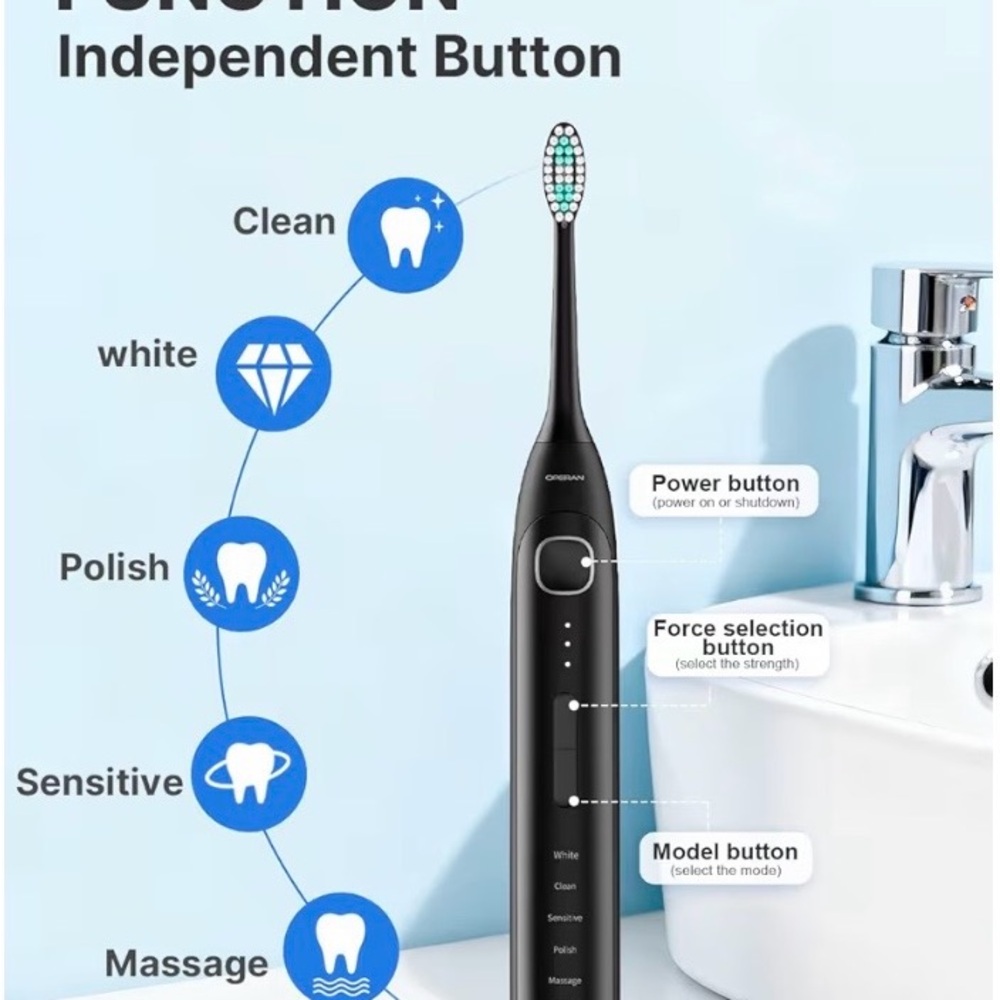 Electric Toothbrush with 8 Brush Heads - Picture 2 of 2